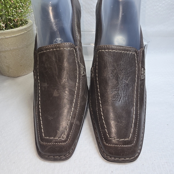 Ara Dark Brown Leather Loafers Square Toe Small Block Heel Womens9.5 - Picture 2 of 11